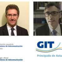 D. Luis González Fernández, Director del GITPA, y D. Fernando Las Heras Andrés, Decano Delegado del Colegio de Ingenieros de Telecomunicación y Presidente de la Asociación de Ingenieros de Telecomunicación en Asturias.